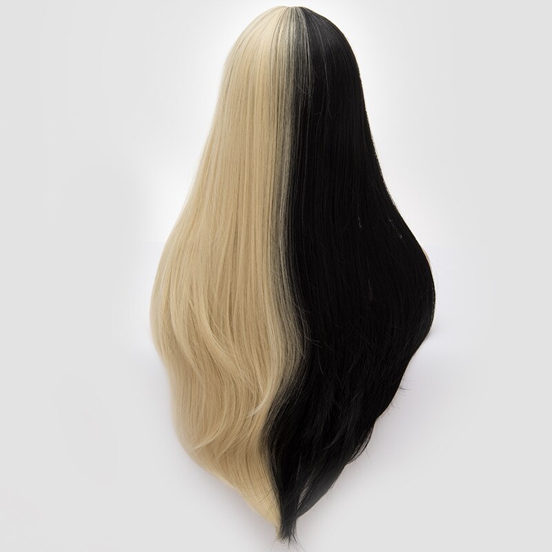 Similler Women Long Synthetic Wigs Patchwork Black Gold Straight Ombre Hair For Halloween Cosplay 2 Tones