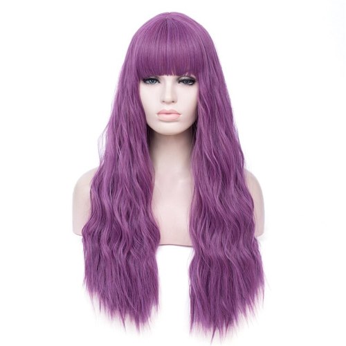 MSIWIGS Women Long Wavy Blonde Synthetic Wig with Bangs Grey Pink Hair Cosplay Girl Wig Heat Resistant