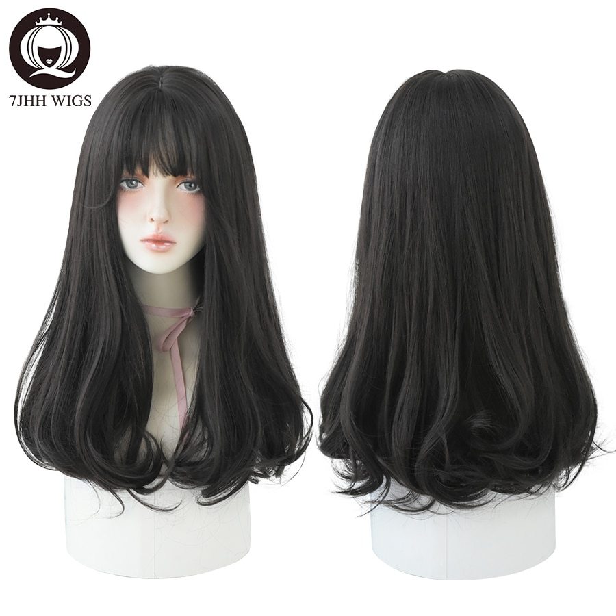 7JHH WIGS Light Brown Wig For Women With Fringe Fashion Heat Resistant Mid-Length Synthetic Wig