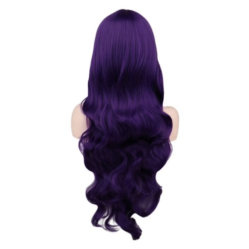QQXCAIW Long Wavy Cosplay Black Purple White Red Pink Blue Blonde Orange Sliver Gray 80 Cm Synthetic Hair Wigs