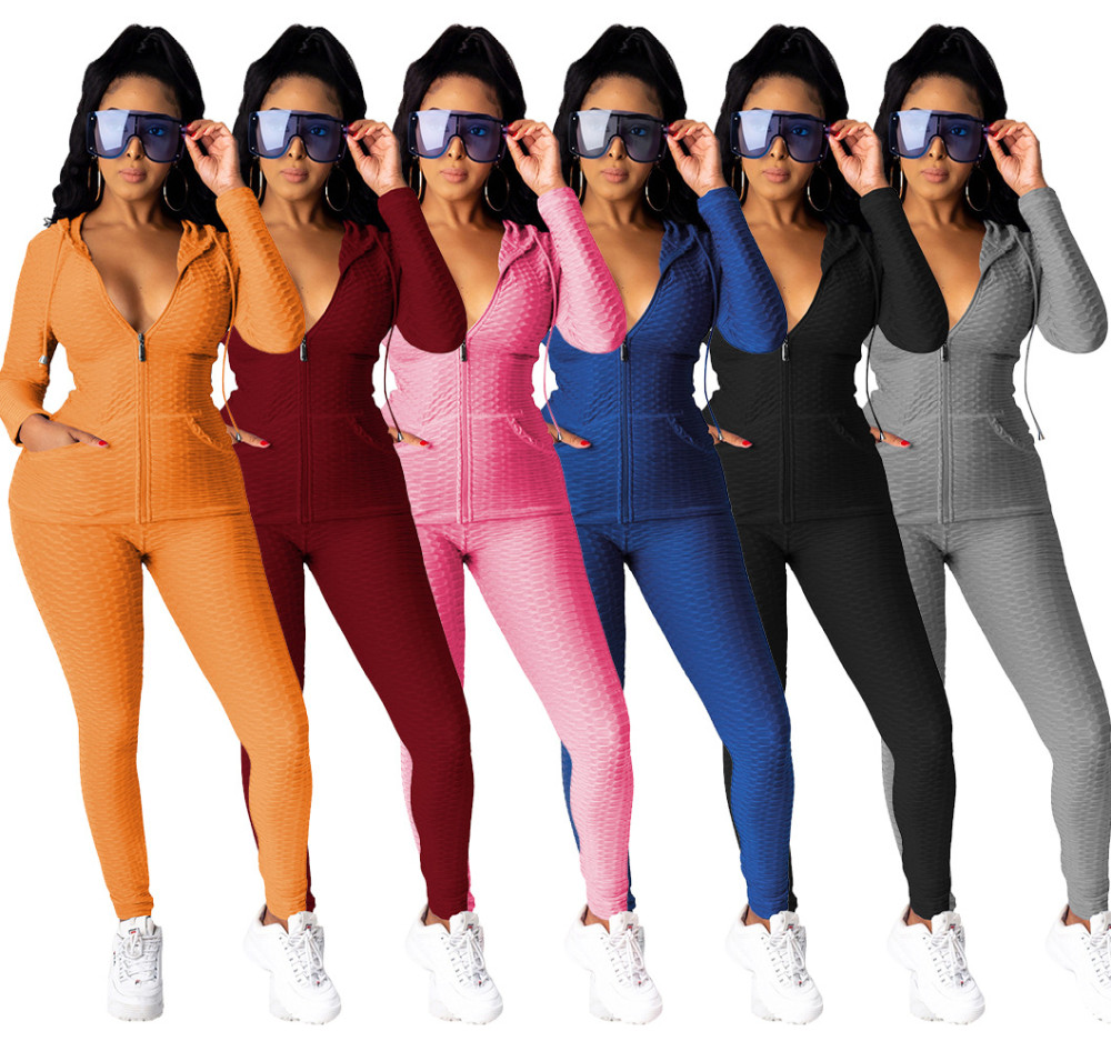 Y378 Mandy 2020 European And American Women's Amazon Independent Station Hooded Sweatshirt Multicolor Long Sleeve Sports Suit