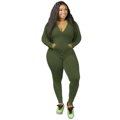 Women 2 Piece Set Solid Stretch Pocket Hooded Top Sport Leggings Tracksuit Jogger Matching Set Mujor Wholesale Dropshipping New