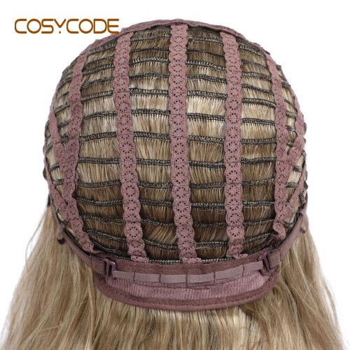 COSYCODE Long Wavy Synthetic Wig for Womem Honey Blonde 24 inch 60 cm Cosplay Middle Part Non-Lace Costume Wigs Heat Resistant
