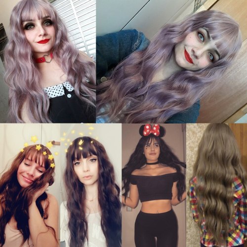 SHANGKE Long Mix Purple Womens Wigs With Bangs Heat Resistant Synthetic Kinky Curly Pink Green Wigs for Women African American