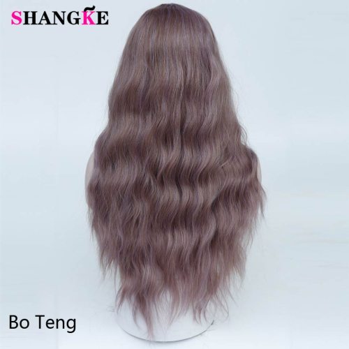 SHANGKE Long Mix Purple Womens Wigs With Bangs Heat Resistant Synthetic Kinky Curly Pink Green Wigs for Women African American