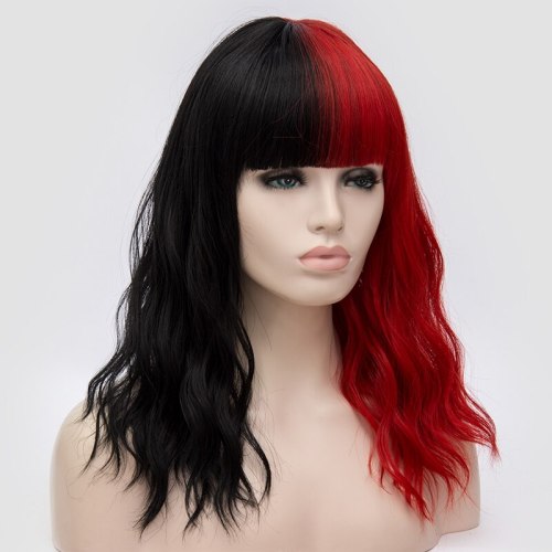 Similler Cosplay Kinky Curly Short Women Synthetic Wig Ombre Red Pink Grey Heat Resistance Fiber Hair with Bangs