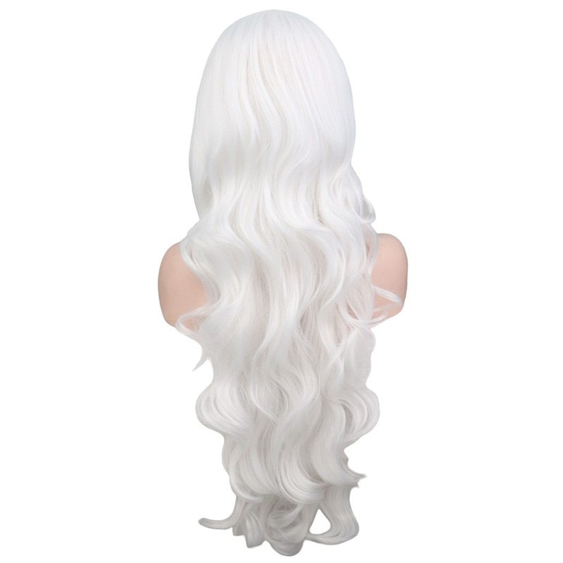 QQXCAIW Long Wavy Cosplay Black Purple White Red Pink Blue Blonde Orange Sliver Gray 80 Cm Synthetic Hair Wigs