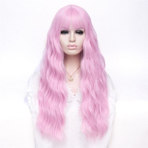 MSIWIGS Women Long Wavy Blonde Synthetic Wig with Bangs Grey Pink Hair Cosplay Girl Wig Heat Resistant