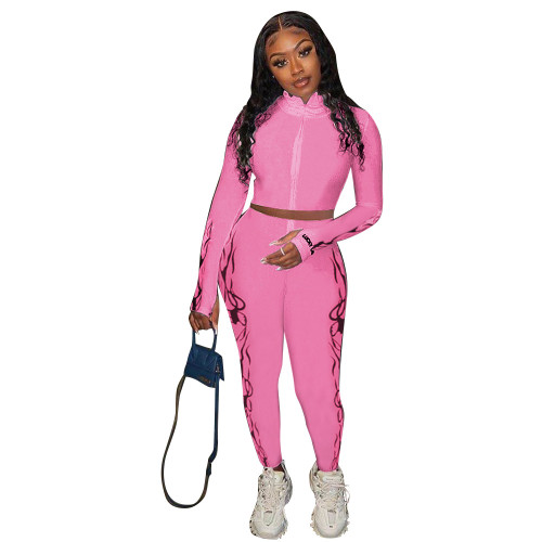 New Lucky Label 2 Piece Set Women ZipTop Pencil Pants Knitted High Stretch Outfit Jogger Matching Set Girl Wholesale Dropshpping