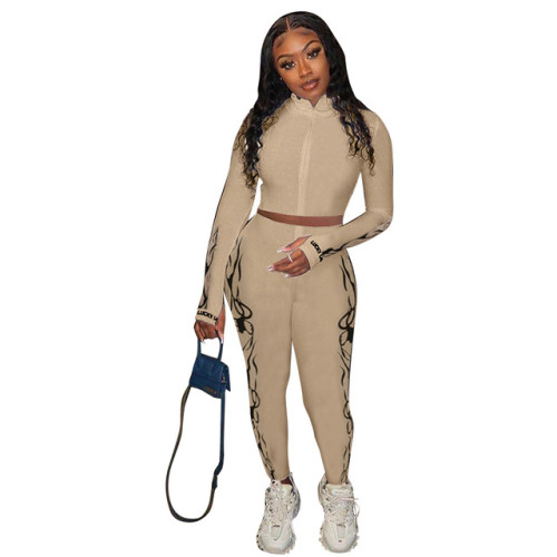 New Lucky Label 2 Piece Set Women ZipTop Pencil Pants Knitted High Stretch Outfit Jogger Matching Set Girl Wholesale Dropshpping