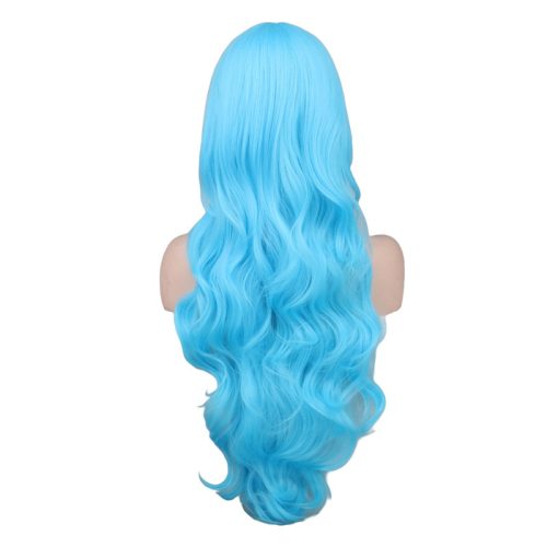 QQXCAIW Long Wavy Cosplay Black Purple White Red Pink Blue Blonde Orange Sliver Gray 80 Cm Synthetic Hair Wigs