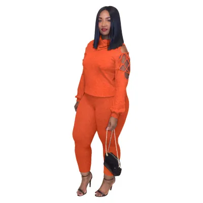 Women 2 Piece Set Turtleneck Bandage High Stretch Crop Top and Pencil Pants Active Wear Matching Set Mujer Wholesale Dropshpping