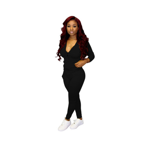 Women 2 Piece Set Solid Stretch Pocket Hooded Top Sport Leggings Tracksuit Jogger Matching Set Mujor Wholesale Dropshipping New