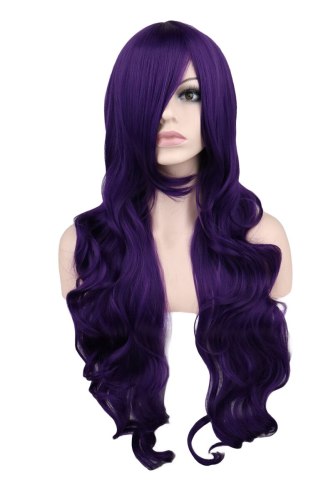 QQXCAIW Long Wavy Cosplay Black Purple White Red Pink Blue Blonde Orange Sliver Gray 80 Cm Synthetic Hair Wigs
