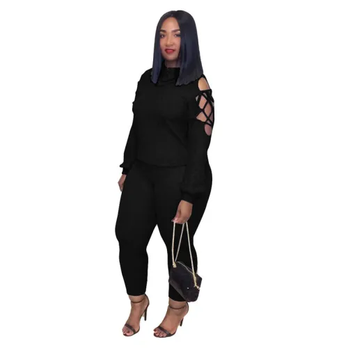 Women 2 Piece Set Turtleneck Bandage High Stretch Crop Top and Pencil Pants Active Wear Matching Set Mujer Wholesale Dropshpping