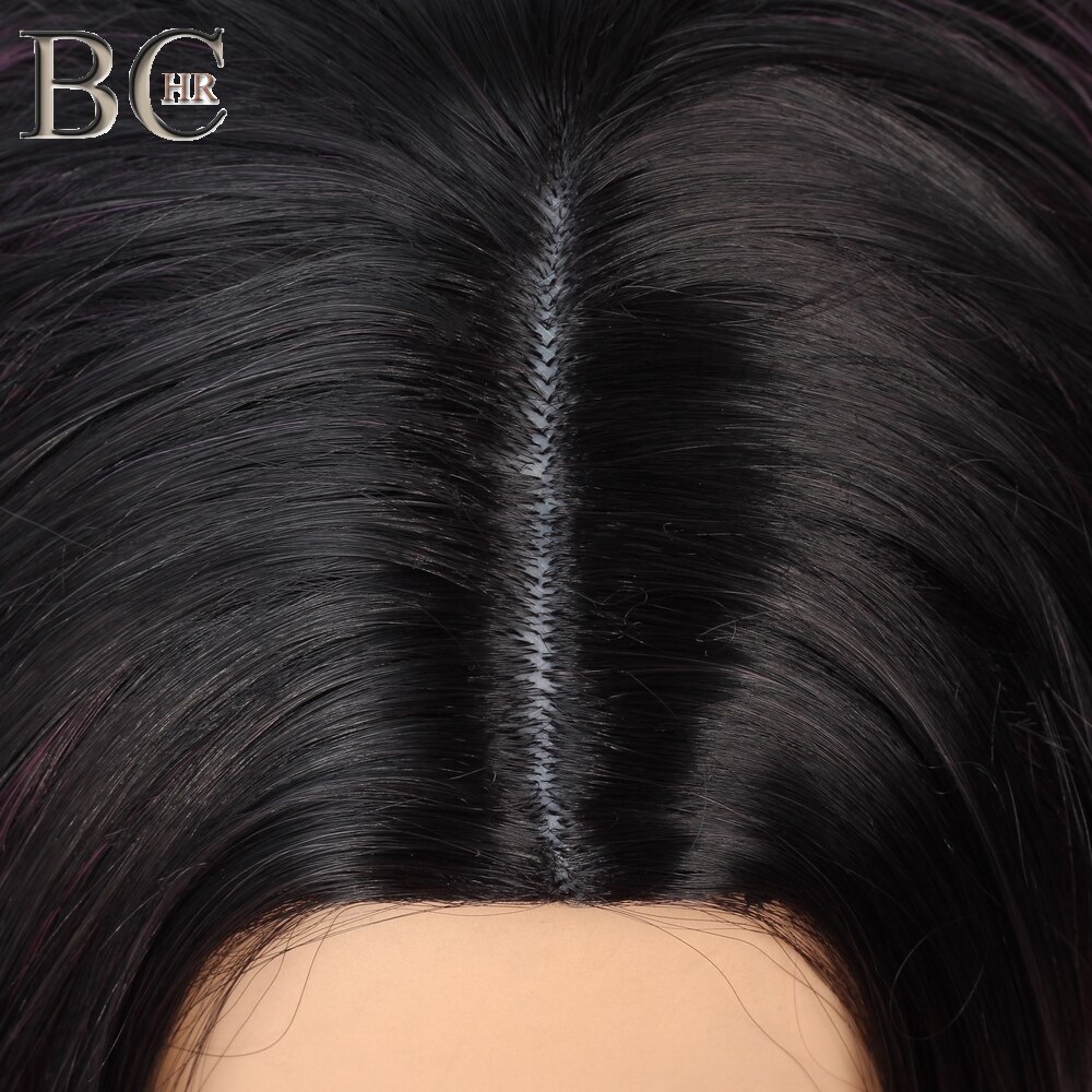 BCHR Long Ombre Middle Part Wig Black to Pink Synthetic Wigs for Women Middle Part Cosplay Wig for Hollywood Party Hair