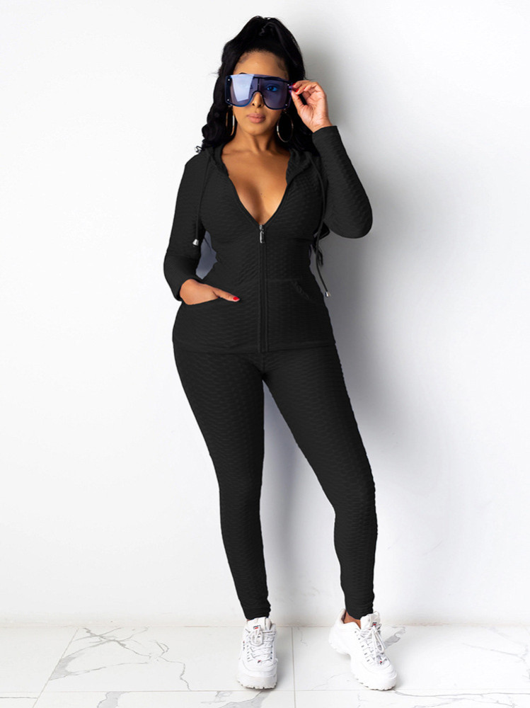 Y378 Mandy 2020 European And American Women's Amazon Independent Station Hooded Sweatshirt Multicolor Long Sleeve Sports Suit