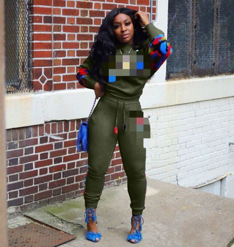 Tz10851 Amazon Hot Sale European And American Women's Camouflage Stitching Embroidery Sports Two-Piece Fashion Casual Suit