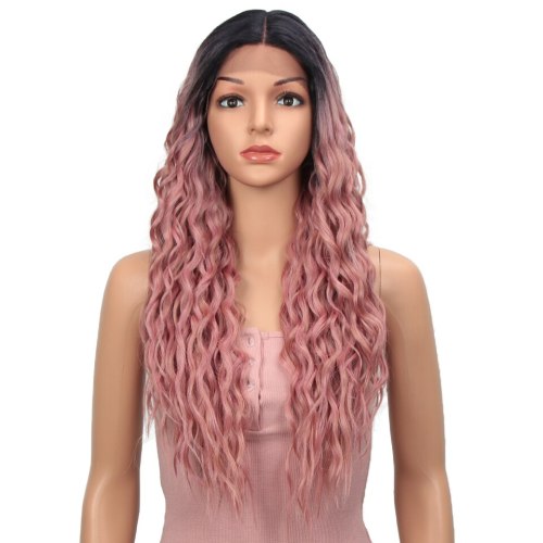Ombre Pink Long Synthetic Lace Front Wigs For Women Black Pink Blonde Wigs 27 inch Cosplay Wigs Heat Resistant Water Wave Hair