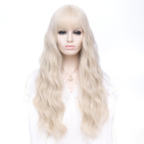 MSIWIGS Women Long Wavy Blonde Synthetic Wig with Bangs Grey Pink Hair Cosplay Girl Wig Heat Resistant