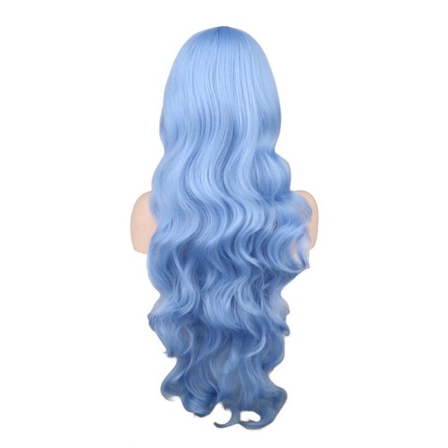 QQXCAIW Long Wavy Cosplay Black Purple White Red Pink Blue Blonde Orange Sliver Gray 80 Cm Synthetic Hair Wigs