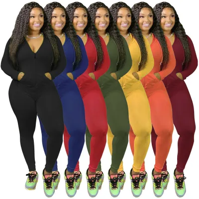 Women 2 Piece Set Solid Stretch Pocket Hooded Top Sport Leggings Tracksuit Jogger Matching Set Mujor Wholesale Dropshipping New