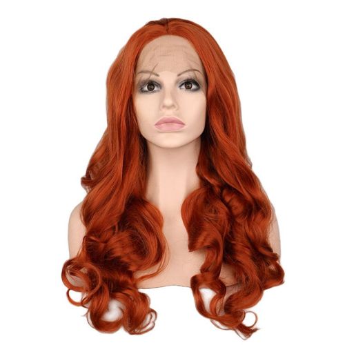QQXCAIW Synthetic Lace Front Wig For Women Orange Color Glueless Long Natural Body Wave Heat Resistant Fiber Wigs