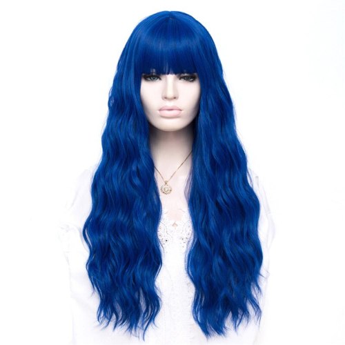 MSIWIGS Women Long Wavy Blonde Synthetic Wig with Bangs Grey Pink Hair Cosplay Girl Wig Heat Resistant