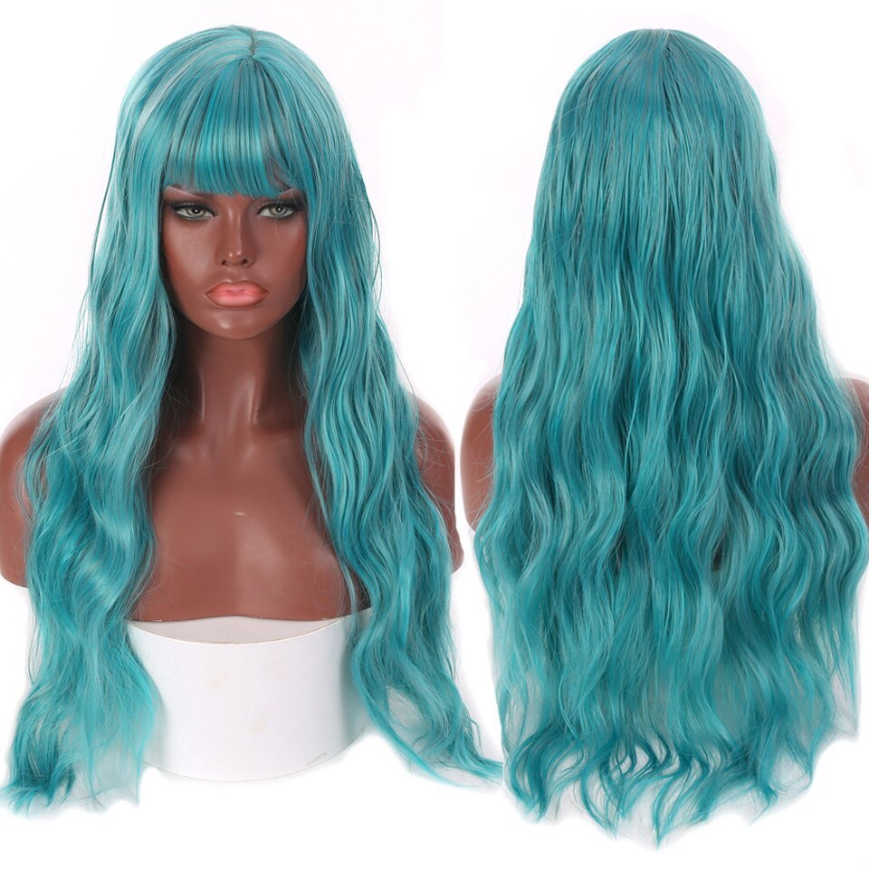 SHANGKE Long Mix Purple Womens Wigs With Bangs Heat Resistant Synthetic Kinky Curly Pink Green Wigs for Women African American