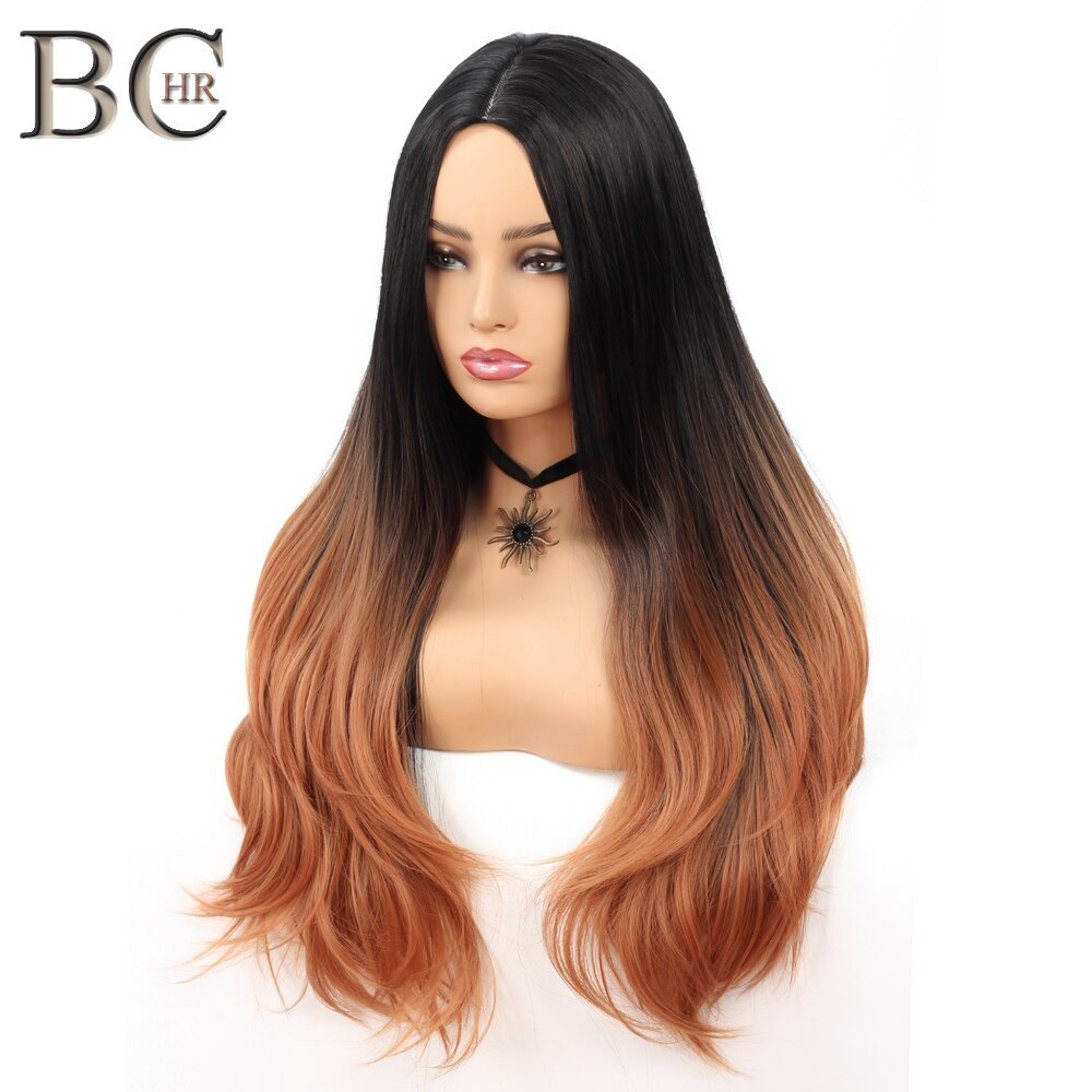 BCHR Ombre Middle Part Wig Black to Brown Synthetic Wigs for Women Middle Part Cosplay Wig for Hollywood Party Hair