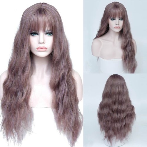 SHANGKE Long Mix Purple Womens Wigs With Bangs Heat Resistant Synthetic Kinky Curly Pink Green Wigs for Women African American