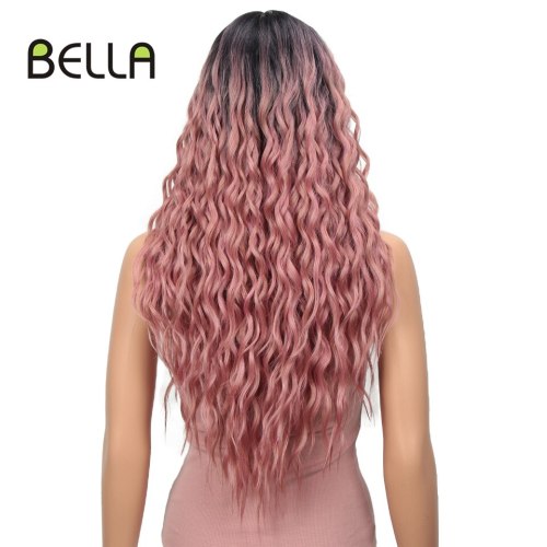 Ombre Pink Long Synthetic Lace Front Wigs For Women Black Pink Blonde Wigs 27 inch Cosplay Wigs Heat Resistant Water Wave Hair