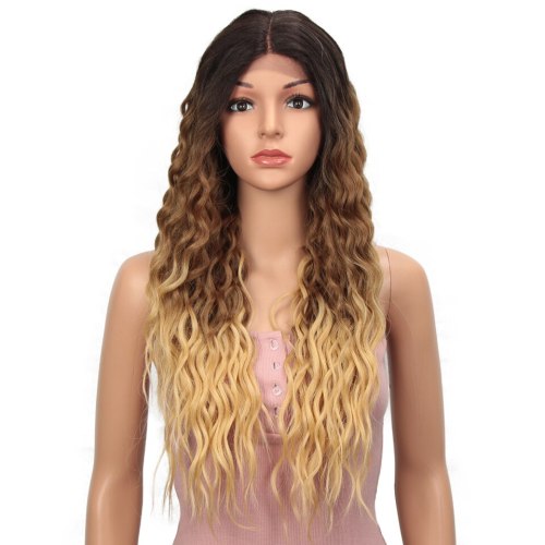 Ombre Pink Long Synthetic Lace Front Wigs For Women Black Pink Blonde Wigs 27 inch Cosplay Wigs Heat Resistant Water Wave Hair