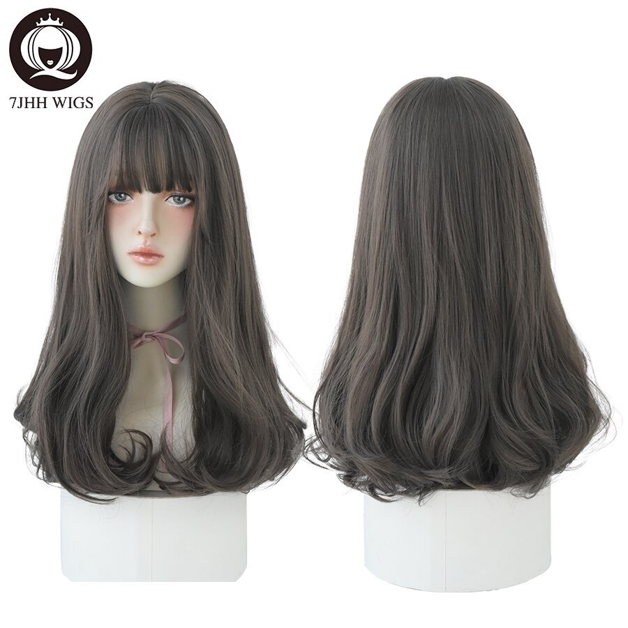 7JHH WIGS Light Brown Wig For Women With Fringe Fashion Heat Resistant Mid-Length Synthetic Wig