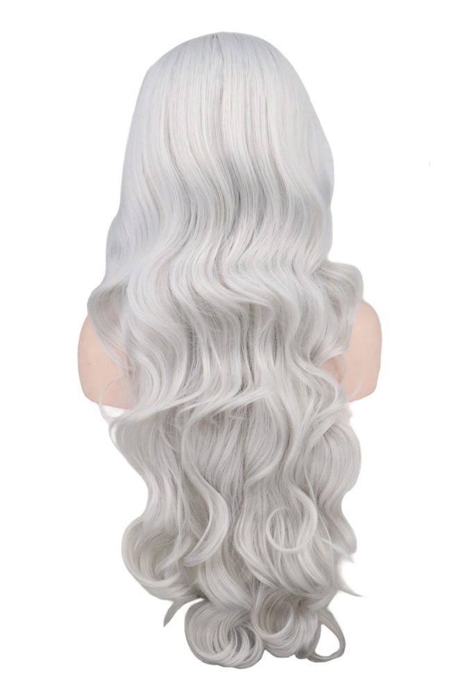 QQXCAIW Long Wavy Cosplay Black Purple White Red Pink Blue Blonde Orange Sliver Gray 80 Cm Synthetic Hair Wigs