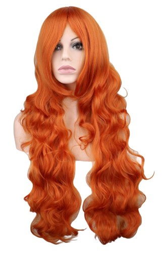 QQXCAIW Long Wavy Cosplay Black Purple White Red Pink Blue Blonde Orange Sliver Gray 80 Cm Synthetic Hair Wigs