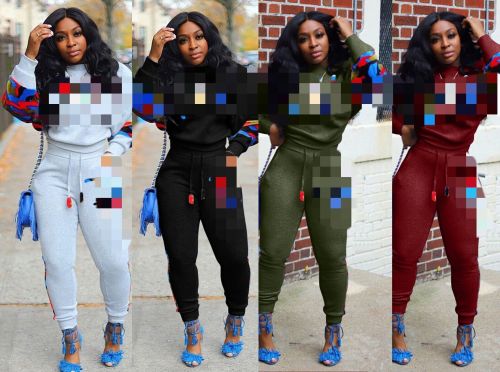 Tz10851 Amazon Hot Sale European And American Women's Camouflage Stitching Embroidery Sports Two-Piece Fashion Casual Suit