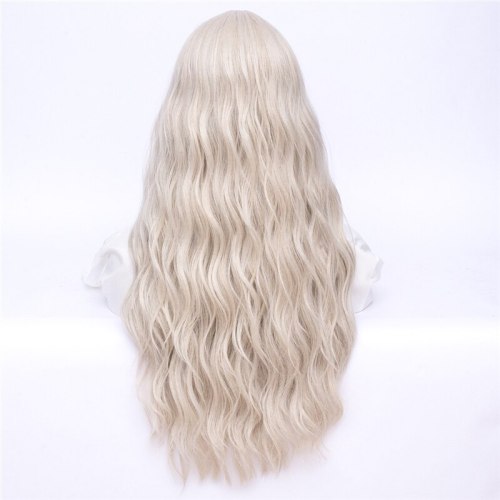 MSIWIGS Women Long Wavy Blonde Synthetic Wig with Bangs Grey Pink Hair Cosplay Girl Wig Heat Resistant