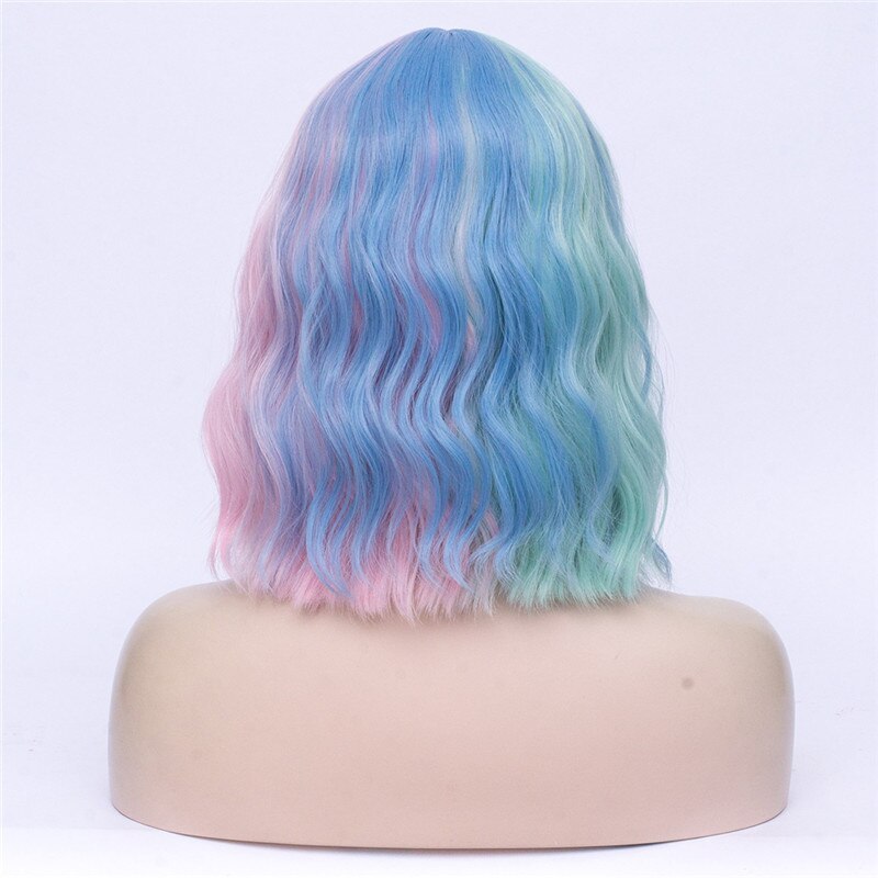 VICWIG Cosplay Wig Black Pink Red Orange Pink Green Purple Blue Two-Color Stitching Short Curly Hair Synthetic Wig For Women
