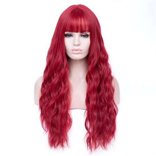 MSIWIGS Women Long Wavy Blonde Synthetic Wig with Bangs Grey Pink Hair Cosplay Girl Wig Heat Resistant