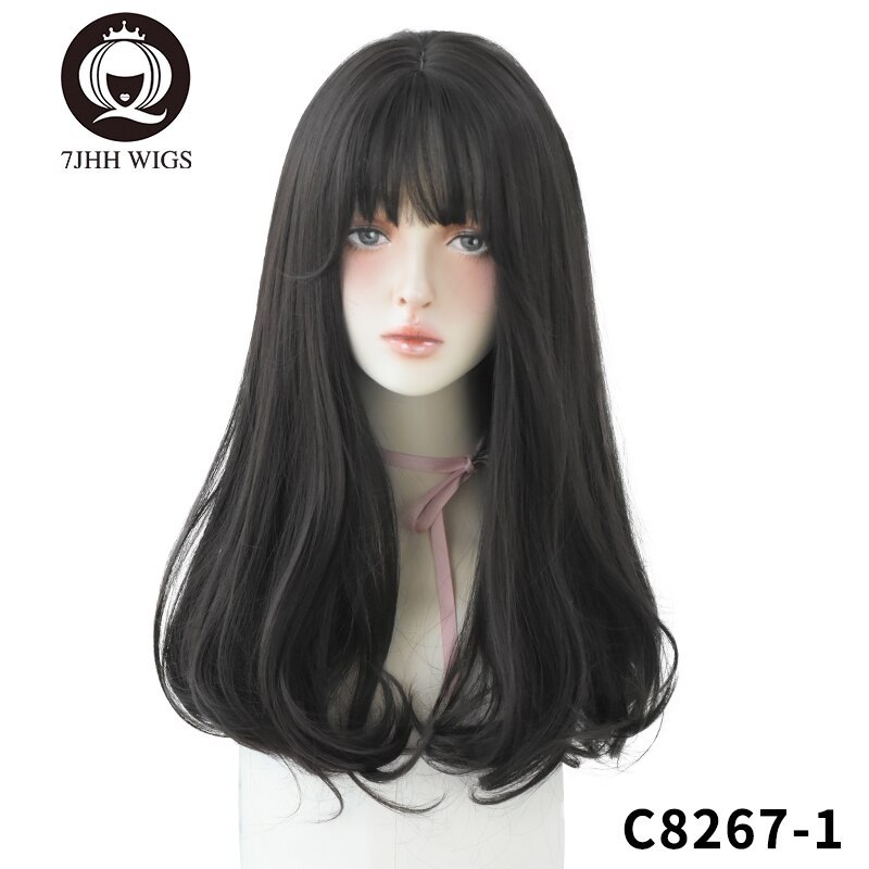 7JHH WIGS Light Brown Wig For Women With Fringe Fashion Heat Resistant Mid-Length Synthetic Wig