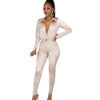 Women 2 Piece Set Solid Elegant Long Sleeve Short Bodysuit V Neck Shirt Skinny Pants Office Lady Outfit Wholesale Dropshpping
