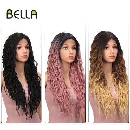 Ombre Pink Long Synthetic Lace Front Wigs For Women Black Pink Blonde Wigs 27 inch Cosplay Wigs Heat Resistant Water Wave Hair