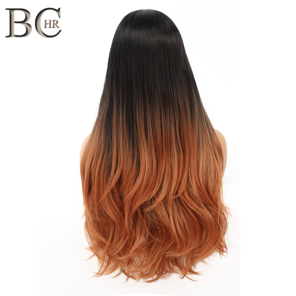 BCHR Ombre Middle Part Wig Black to Brown Synthetic Wigs for Women Middle Part Cosplay Wig for Hollywood Party Hair