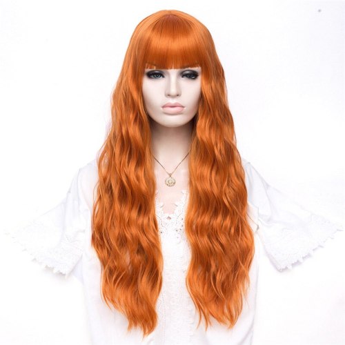 MSIWIGS Women Long Wavy Blonde Synthetic Wig with Bangs Grey Pink Hair Cosplay Girl Wig Heat Resistant