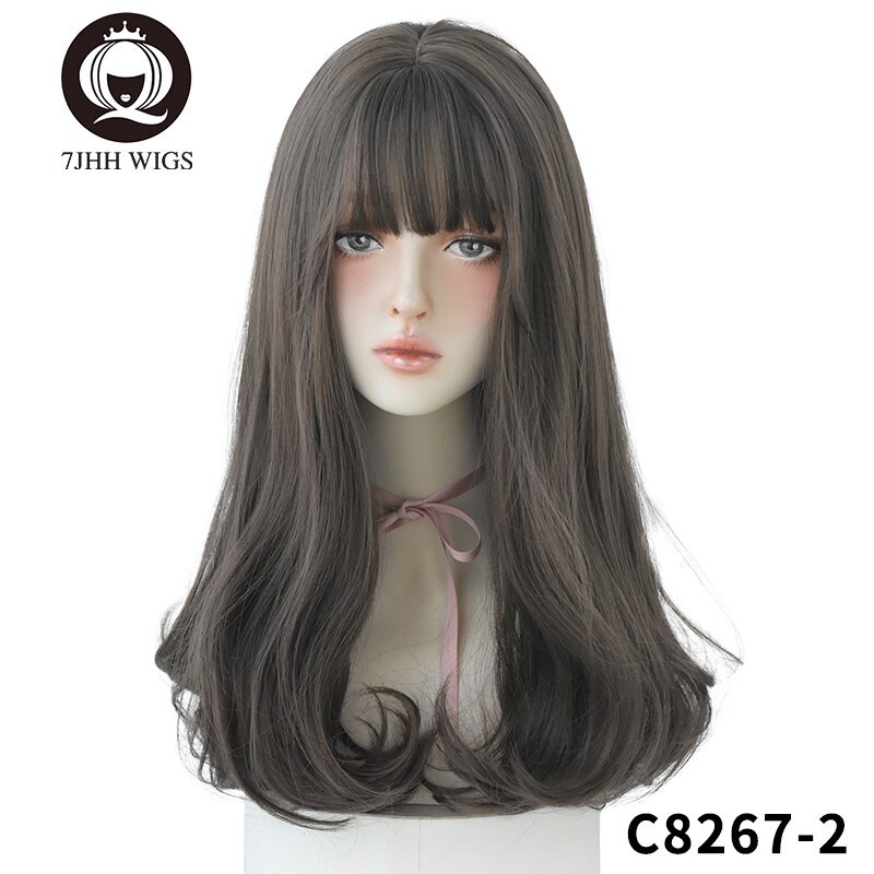 7JHH WIGS Light Brown Wig For Women With Fringe Fashion Heat Resistant Mid-Length Synthetic Wig