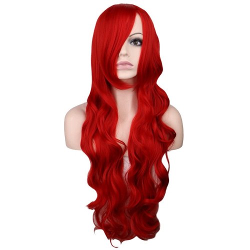 QQXCAIW Long Wavy Cosplay Black Purple White Red Pink Blue Blonde Orange Sliver Gray 80 Cm Synthetic Hair Wigs