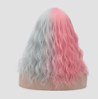Similler Cosplay Kinky Curly Short Women Synthetic Wig Ombre Red Pink Grey Heat Resistance Fiber Hair with Bangs