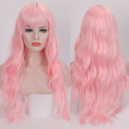 SHANGKE Long Mix Purple Womens Wigs With Bangs Heat Resistant Synthetic Kinky Curly Pink Green Wigs for Women African American
