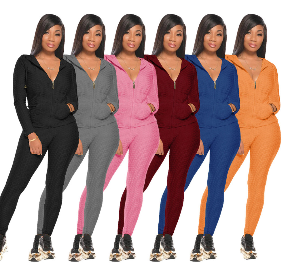 Y378 Mandy 2020 European And American Women's Amazon Independent Station Hooded Sweatshirt Multicolor Long Sleeve Sports Suit